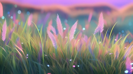 3d rendering of grass flower in the meadow at sunset.の素材