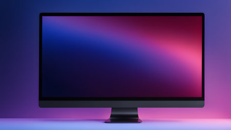 Computer monitor on purple background. 3D illustration. Mockup.の素材