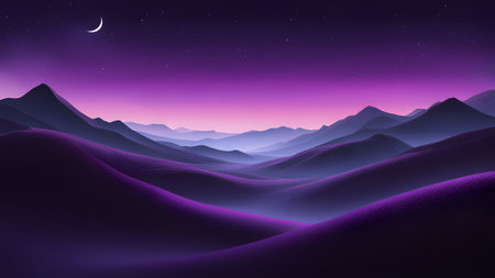 Mountain landscape in purple and violet colors. 3D illustration.の素材