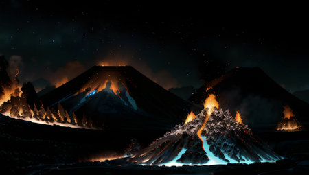 Volcanic eruption in Kamchatka, Russia. 3D renderingの素材