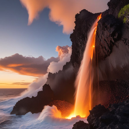 Volcanic eruption on a beautiful sunset in Madeira island, Portugalの素材