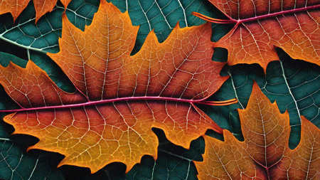 Autumn maple leaves background. Colorful autumn leaf texture. Nature pattern.の素材