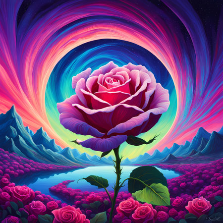 Beautiful pink rose on the background of the planet. Vector illustration.の素材