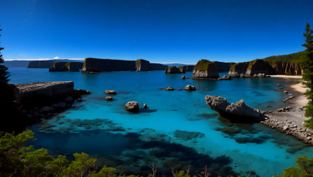 Beautiful beach with turquoise water and cliffs in the backgroundの素材