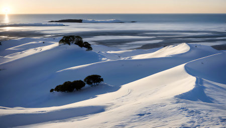 Winter landscape with snow dunes at sunset, Canary Islands, Spainの素材