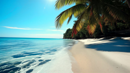 Tropical beach with palm trees and white sand. Panoramaの素材