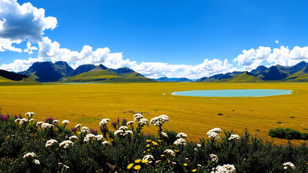Beautiful landscape with lake and mountains in Qinghai, China.の素材