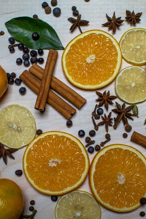 cinnamon, tangerine, mulled wine, anise, orange, wine,の写真素材
