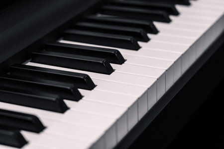 Close-up of traditional black and white piano keysの写真素材