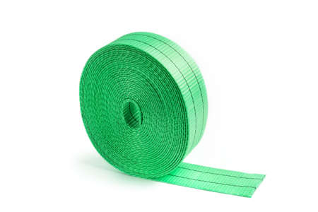 textile slings and tie straps, rolled into a skein isolated on a white background.