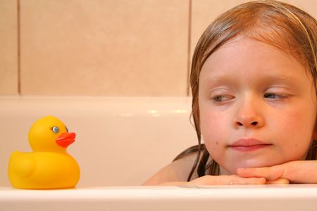 Portrait with bath duckの写真素材