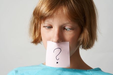 Portrait of young  girl with colorful funny stickersの写真素材