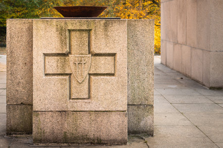 Monument to the Uprising on St. Anna Mountain by Xawery Dunikowski in autumn surroundings. Socialist realismの写真素材