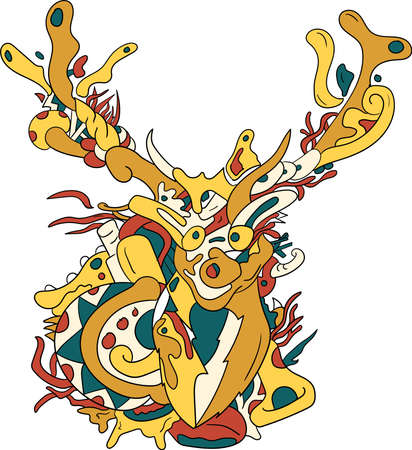 doodle deer vector for clothing design needs, merchandise and colorful backgroundsのイラスト素材