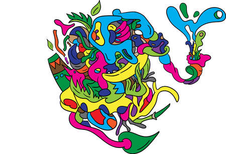 doodle elephant vector for clothing design needs, merchandise and colorful backgroundsのイラスト素材