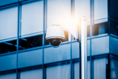CCTV camera front of office buildingの写真素材