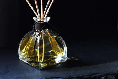 luxury glass aroma reed diffuser bottle with colorful blue, yellow  and pink colour oil are...