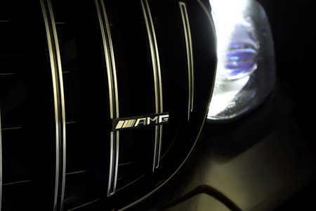Mercedes Benz chromium grille amg logo and Benz star logo with led intelligence headlight of black c...