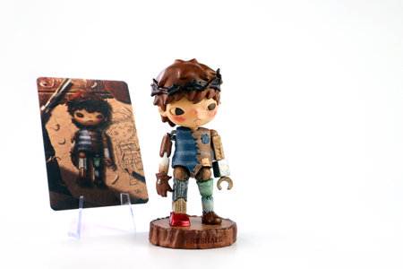 art toys Hirono version 5 collection from Pop Mart blind box collectable cute toys , secret character display on white shelf at Pop mart flagship store during new release event Hirのeditorial素材