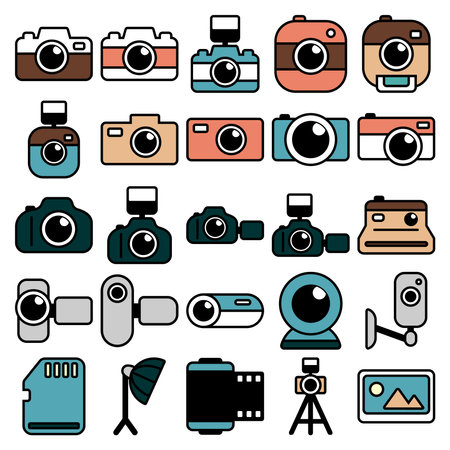 Icon Collection About Camera and Photography. Can be used for mobile applications or websitesのイラスト素材