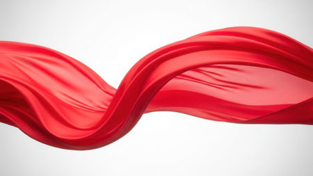 Dynamic red fabric flowing in elegant curvesの素材