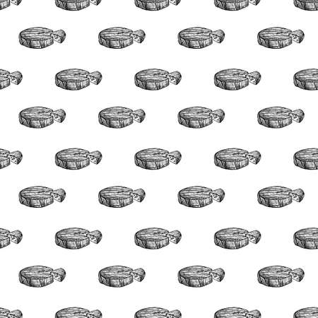 Cheese seamless pattern in graphic and doodle style. Hand drawn illustration for print on packaging, label, flyer, banner on white background.の写真素材