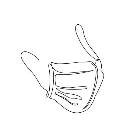 The medical mask in one line art style. Vector illustration isolated on white backgroundのイラスト素材