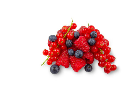 Fresh berries isolated on a white background. Mix berries. Close upの写真素材