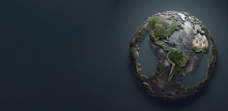 Stylized planet earth on dark blue background, banner. Image generated by artificial intelligence.の素材