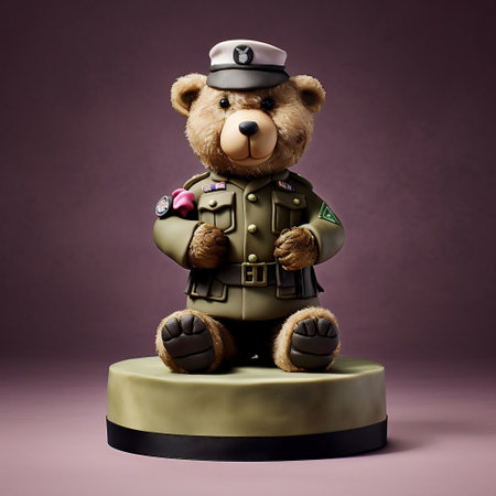 teddy bear in military uniform. Image generated by AI.の素材