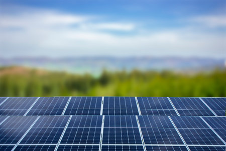 Solar panels, close up. Alternative solar panels power plant.