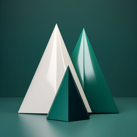 Stylized minimalist Christmas trees of a triangular shape on a green background. Image generated by AI.の素材