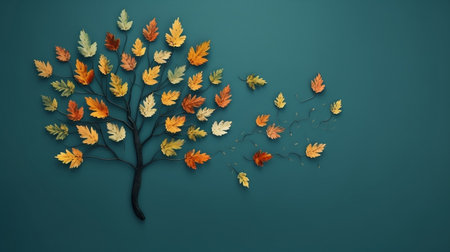 Stylized autumn background with tree and fallen leaves. Image generated by AIの素材
