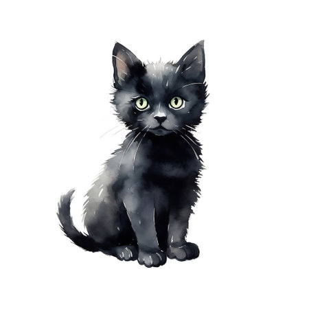 Cute watercolor illustration of a black cat isolated on a white background.Image generated by AI.の素材