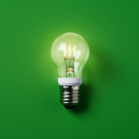 light bulb glowing on a green background. Image generated by AIの素材