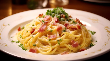 Pasta Carbonara. Image generated by AI.の素材