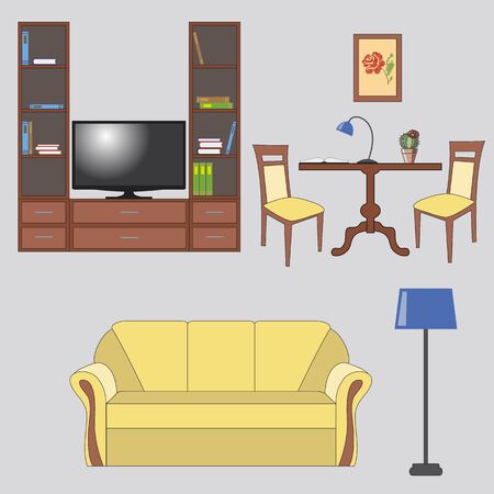 a set with furniture for interior decorationのイラスト素材
