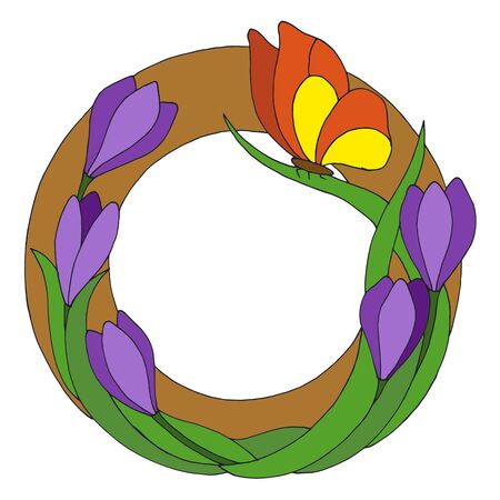 photo frame with butterflies and flowersのイラスト素材