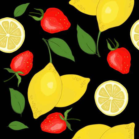 seamless pattern with juicy strawberries and applesのイラスト素材