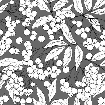 seamless pattern with branches of rowan in black and whiteのイラスト素材