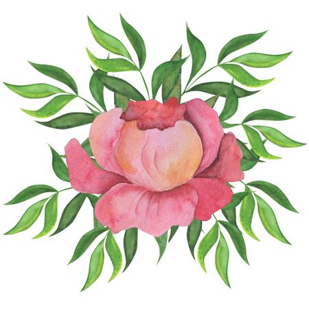 watercolor pattern, rose with leavesの写真素材