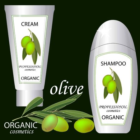 a set of organic cosmetics.  green olivesのイラスト素材
