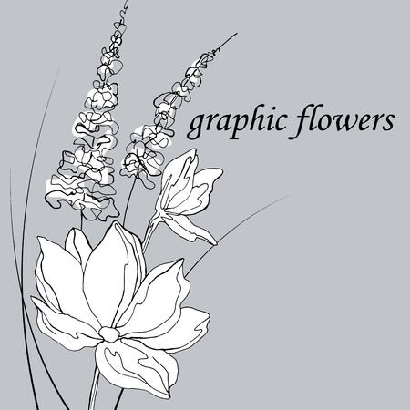graphic drawing with a pencil of flowersのイラスト素材
