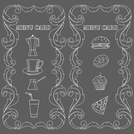 menu card in monochrome colors with elements of the classic patternのイラスト素材
