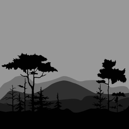 silhouettes of the forest in gray and black tonesのイラスト素材