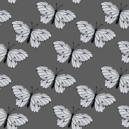 seamless pattern in monochrome colors with butterfliesのイラスト素材