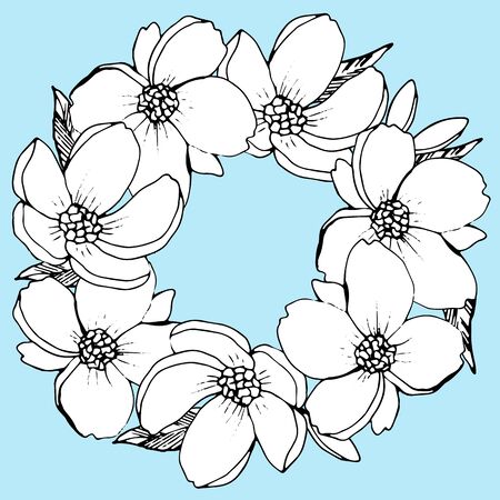 Wreath of flowers in black and whiteのイラスト素材
