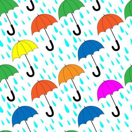 seamless pattern with umbrellas and rainのイラスト素材