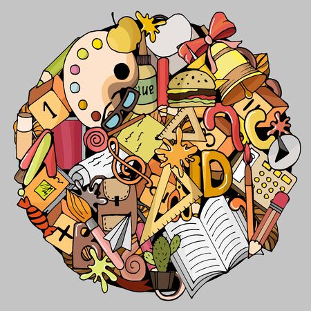 background with school supplies and stationeryのイラスト素材