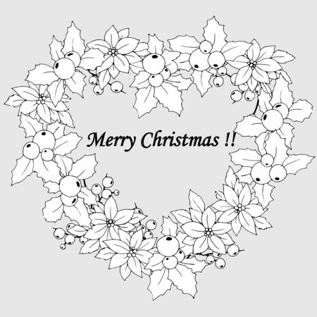 Christmas cardigan in the form of a heart with mistletoe in black and whiteのイラスト素材